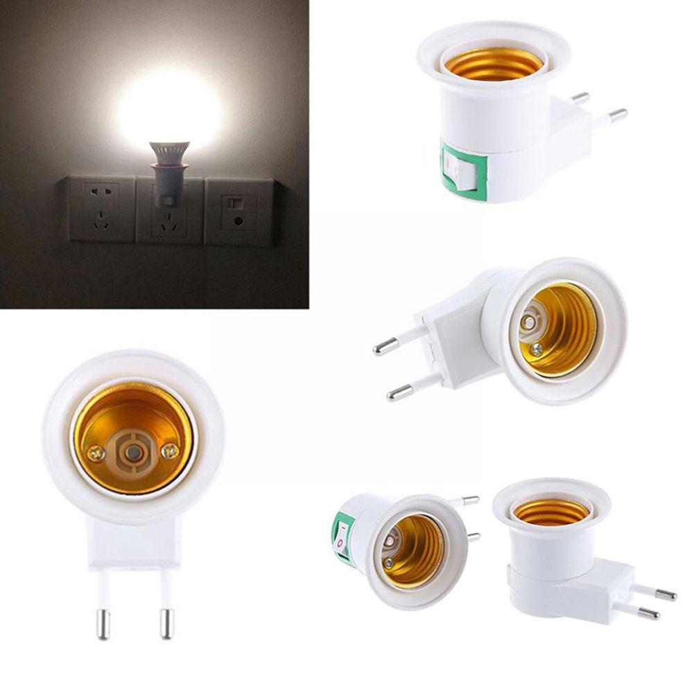 Practical White E27 Led Light Socket To Eu Plug Holder Adapter Converter On/off For Bulb Lamp Holder H1t5