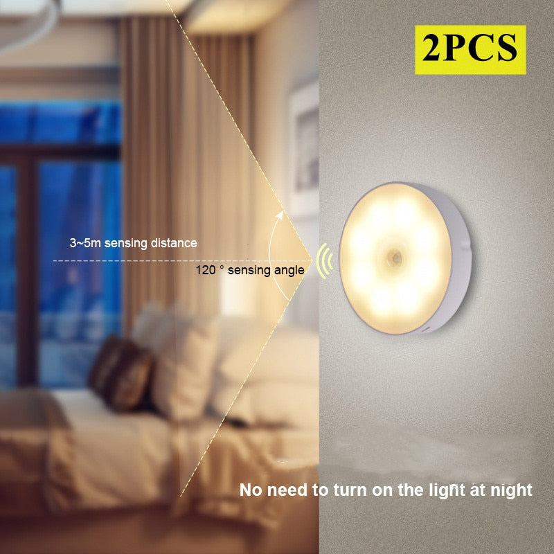 2PCS LED Motion Sensor Light Wireless Night Light Under Cabinet Closet Lamp Smart Wall-Mounted Body Induction Lamp Home Decor