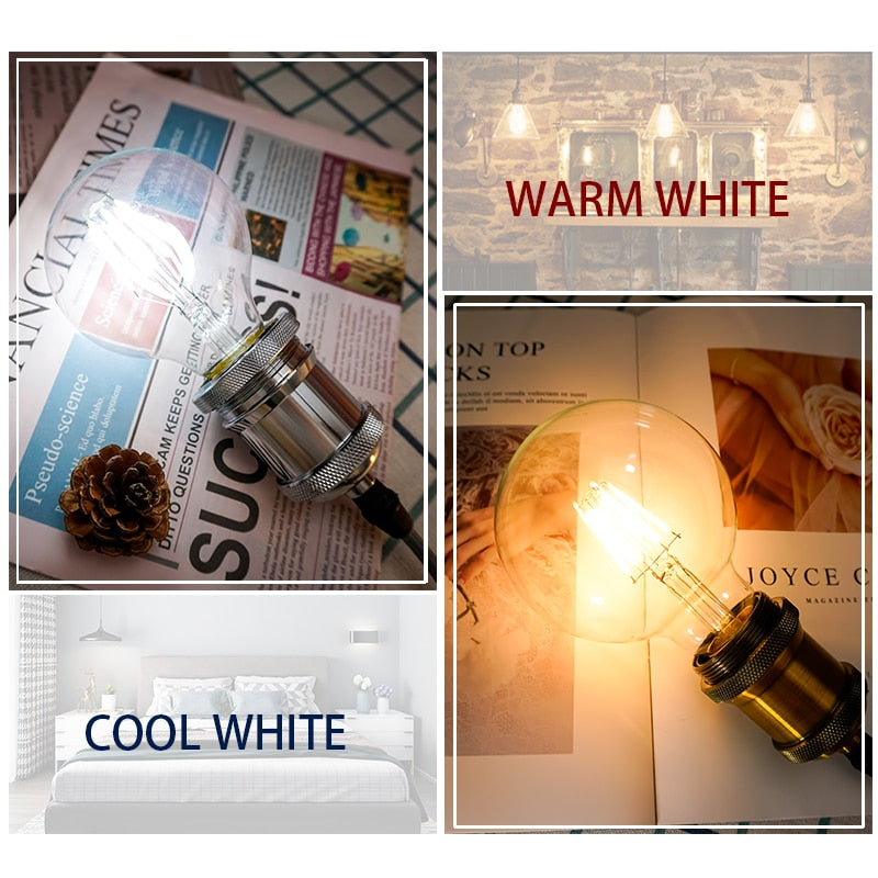 4pcs/lot LED Candle Bulb C35 ST64 Vintage Lamp E14 LED E27 A60 G95 G125 AC220V LED Globe 2W 4W 6W 8W Filament Edison Light Bulbs