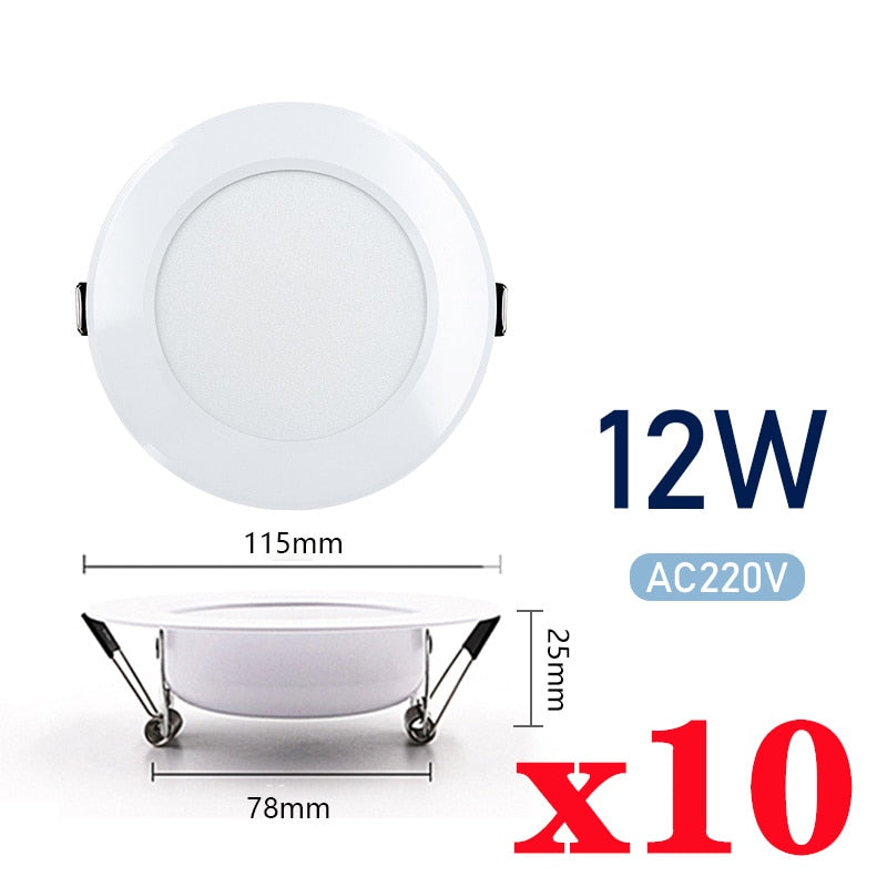 10pcs/lot Led Downlights 220V Ceiling Light 3W 5W 7W Recessed Down Light Round Panel Light 9W 12W 15W Spotlight Indoor Lighting
