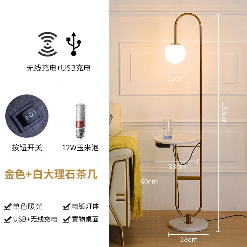 Nordic Led Floor Lamp Iron Marble Standing Lamp with Round Tea Table Art Deco Floor Lamps Living Room Corner Sofa Floor Lights