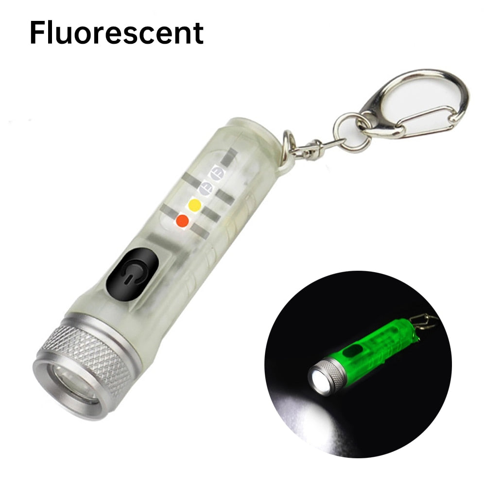 Mini Keychain LED Flashlight Portable Pocket Work Light USB Rechargeable Lamp Fluorescent Magnetic Warning Camping Flashlight