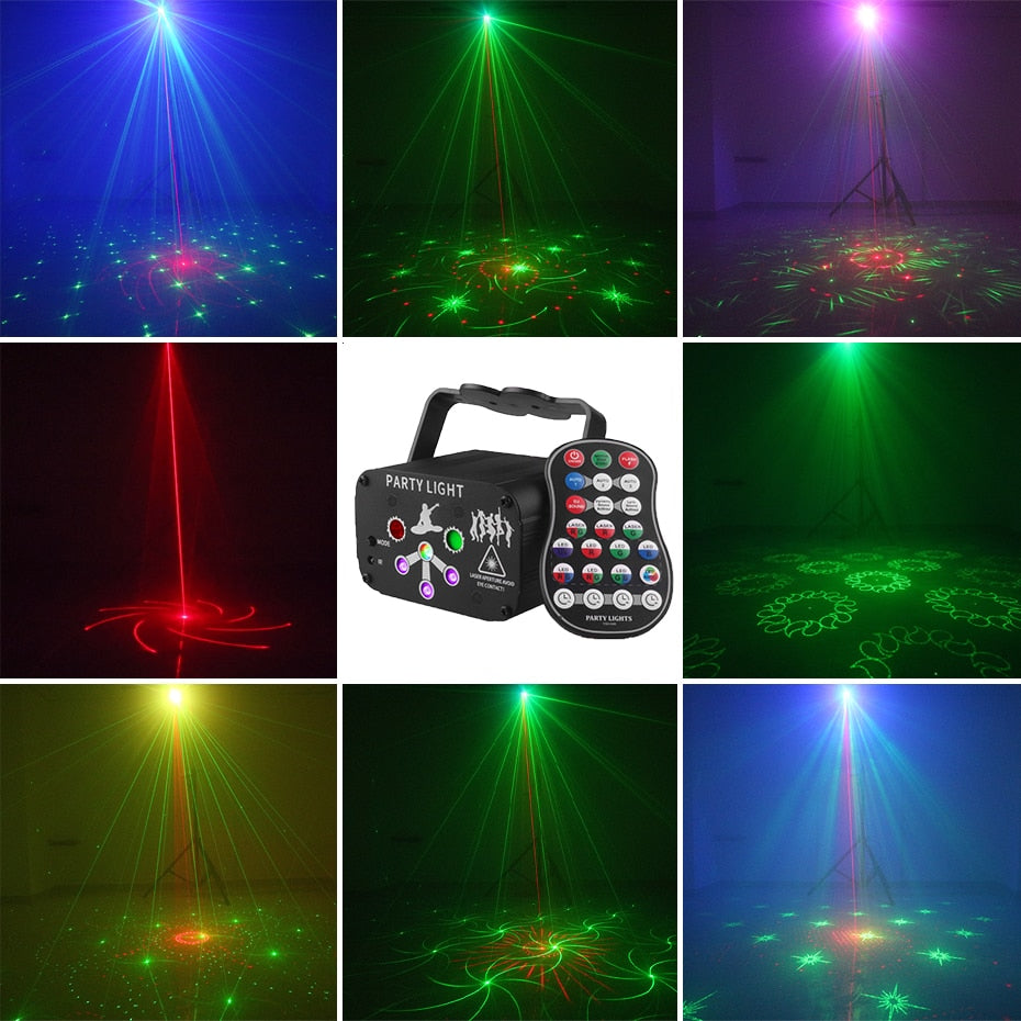 RGB Mini DJ Disco Laser Light Projector USB Rechargeable LED UV Sound Strobe Stage Effect Wedding Xmas Holiday Party Lamp