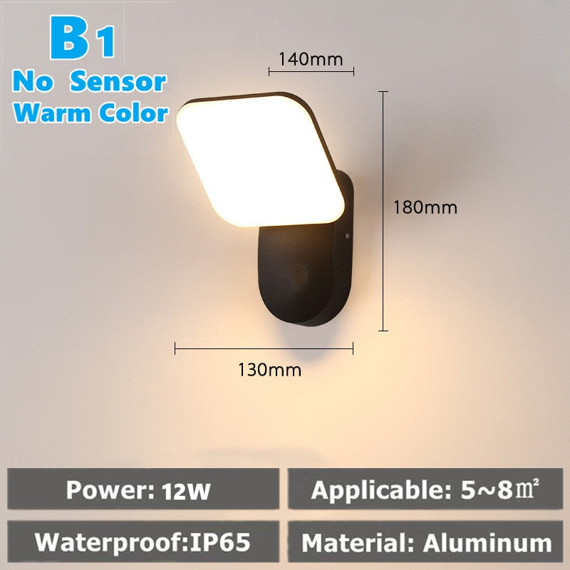 LED Wall Light IP65 Waterproof Outdoor Garden Fence Entrance Porch Exterior Wall Corridor Balcony Lighting With Motion Sensor