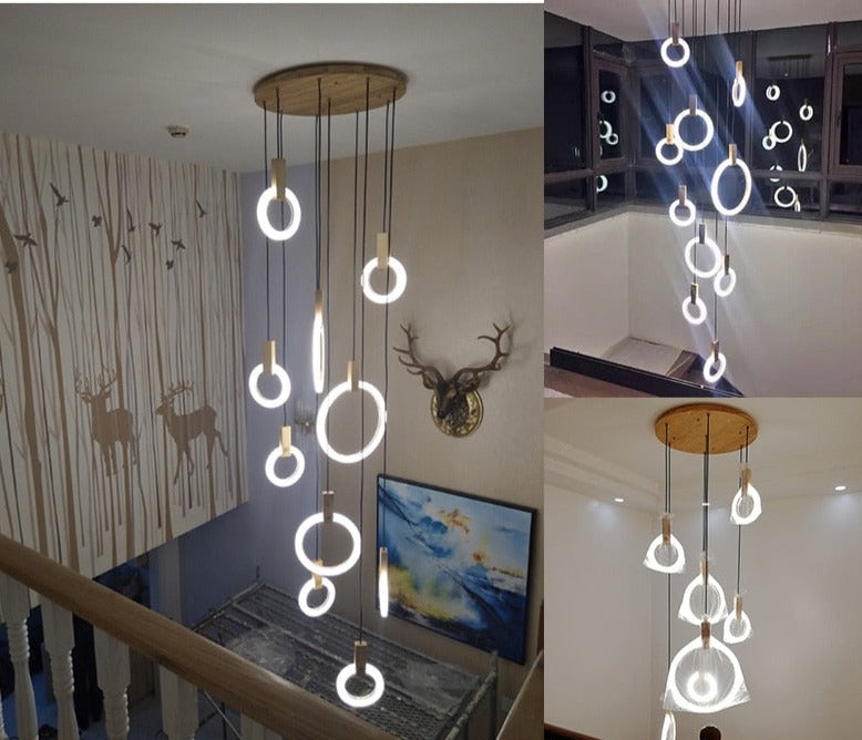 Modern LED chandelier Nordic living room ring hanging lights bedroom fixtures stair lighting home illumination long pendant lamp