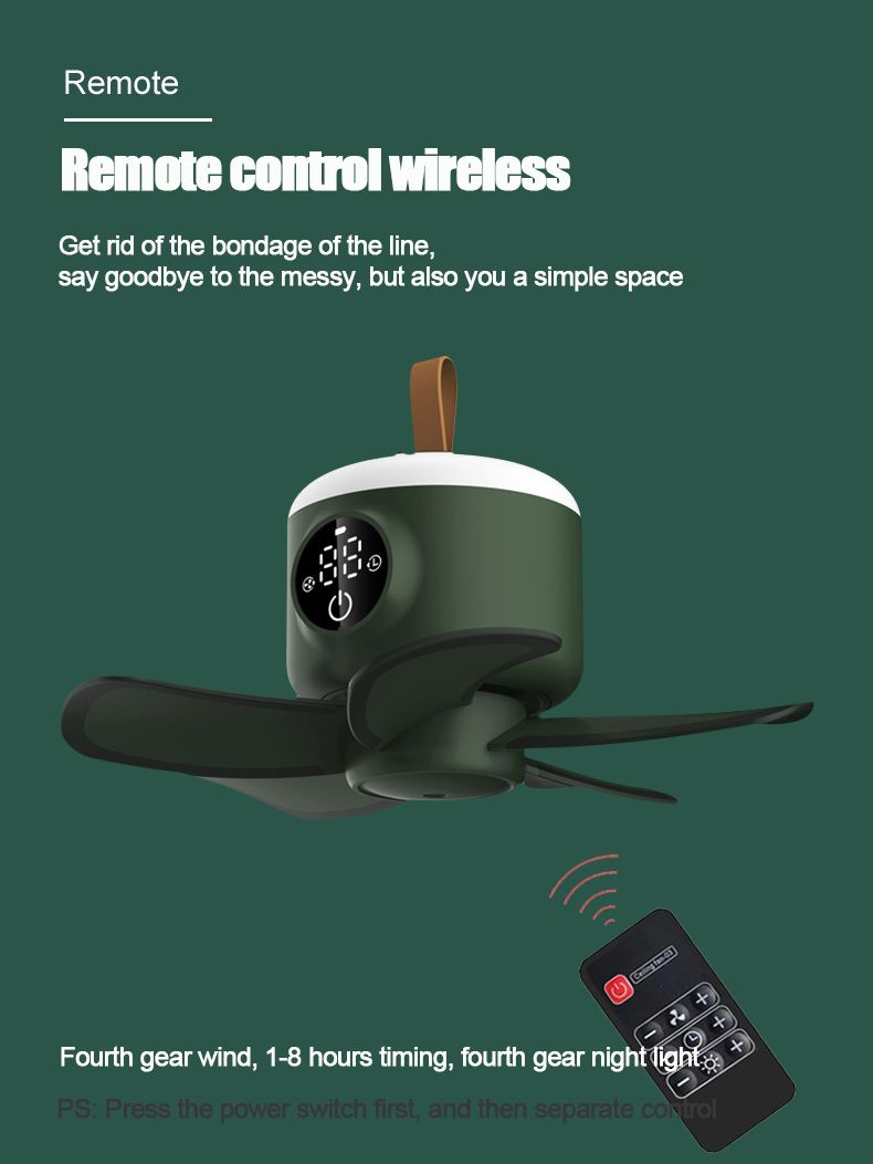 Multifunction Ceiling Fan Night Light Display Screen Wireless Remote Control 14H Timing 8000mAh 4gears Quiet Ceiling Fan