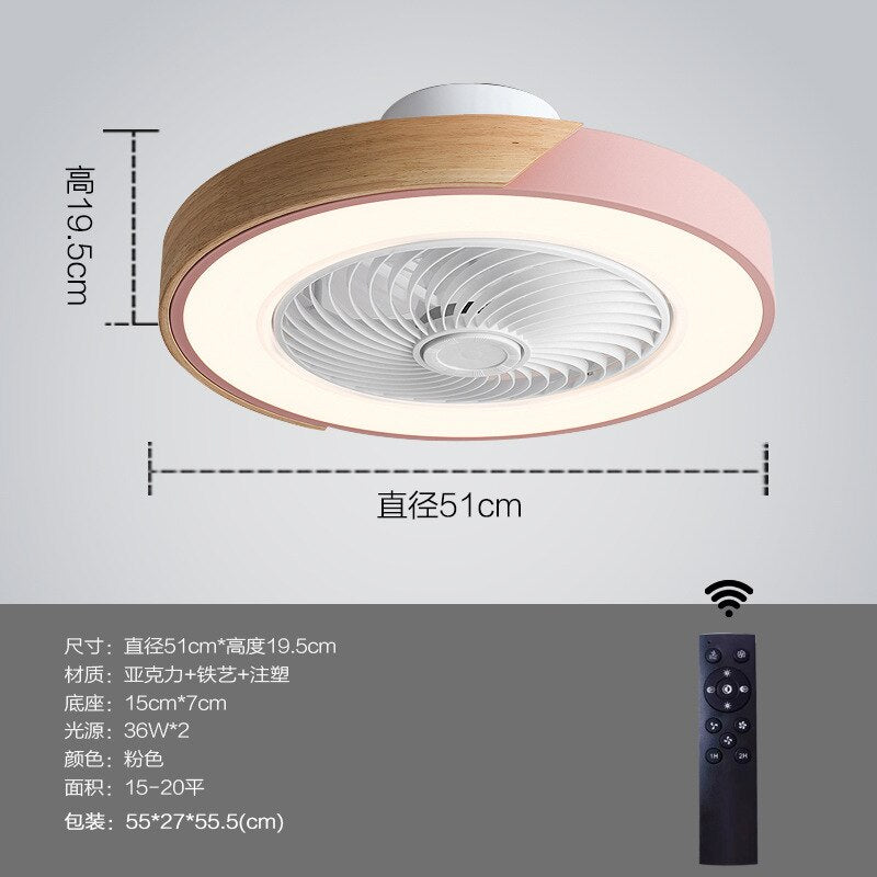 Intelligent ceiling fan with light, used for kitchen, dining room and bedroom decoration, 50cm silent invisible fan
