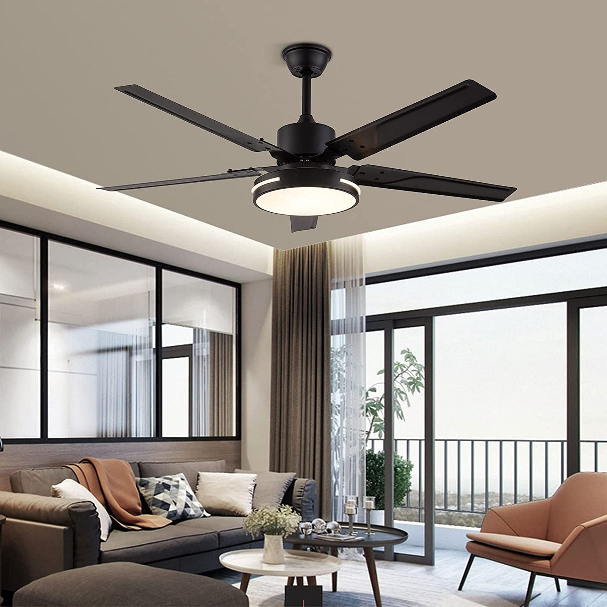 Black/Silver 48 Inch Modern LED Ceiling Fan Silent Motor with Remote Control