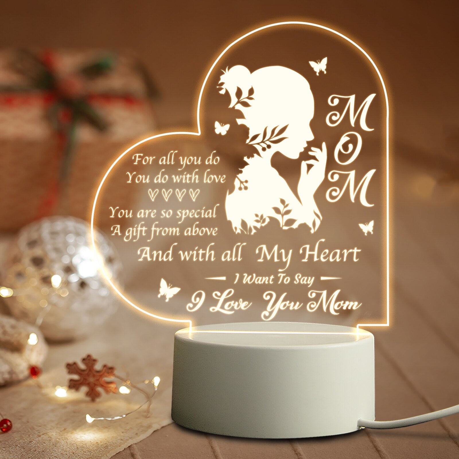 Mom Birthday and Mother Day Novelty Present Bedroom Night Light Decoration Lamp Thanksgiving Gift for Mommy
