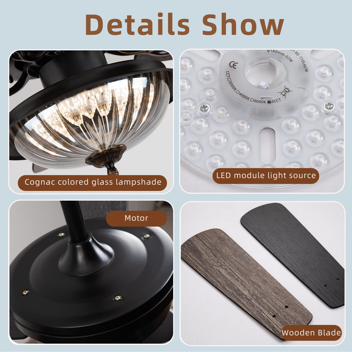 Outdoor Waterproof Sun Protection DC Motor 35W Ceiling Fans Glass House Courtyard Summer House Ceiling Fan Lighting