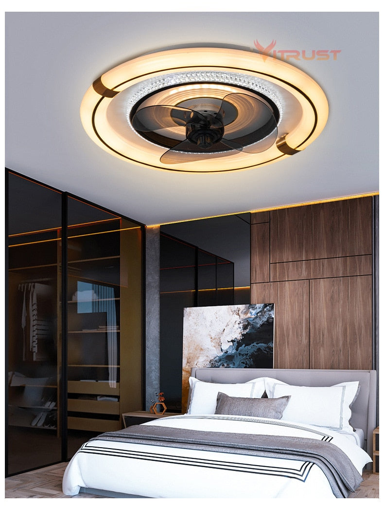 Mini Ceiling Fan Lamp Light LED Home Office Kitchen Bedroom Dining Room Small Ceiling Fan Remote