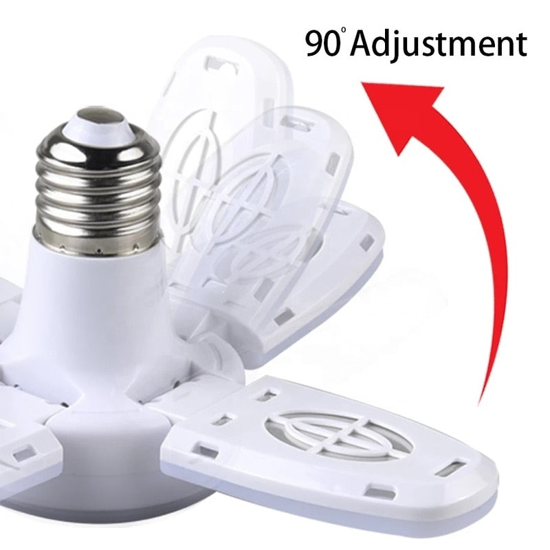 E27 LED Bulb Fan Blade Timing Lamp AC85-265V 28W 360° Foldable Led Light Bulb Home Ceiling Garage Light with Remote Controller