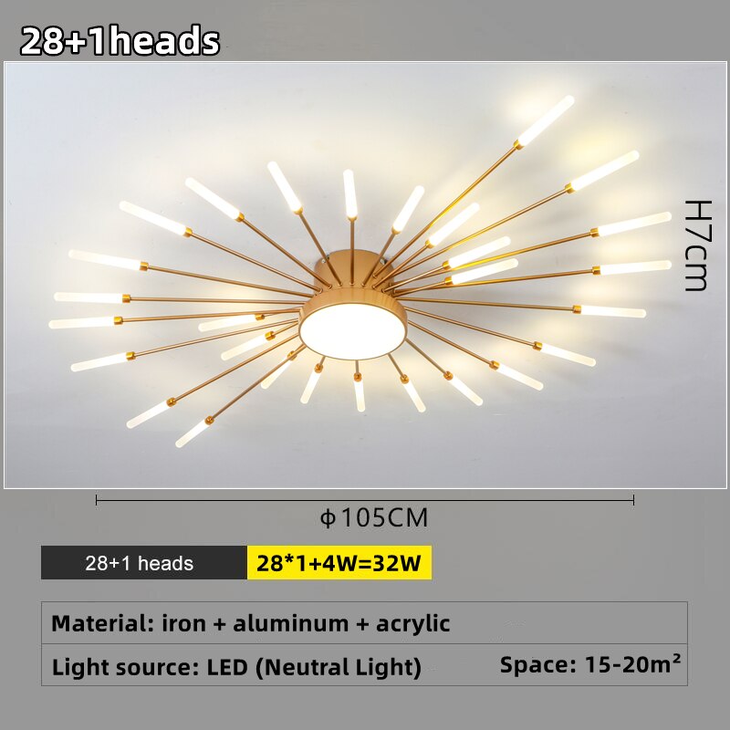Led Firework Chandelier Dimmable For Living Room Bedroom Modern Ceiling Chandelier Dining Room Ceiling Lamp With Remote Control