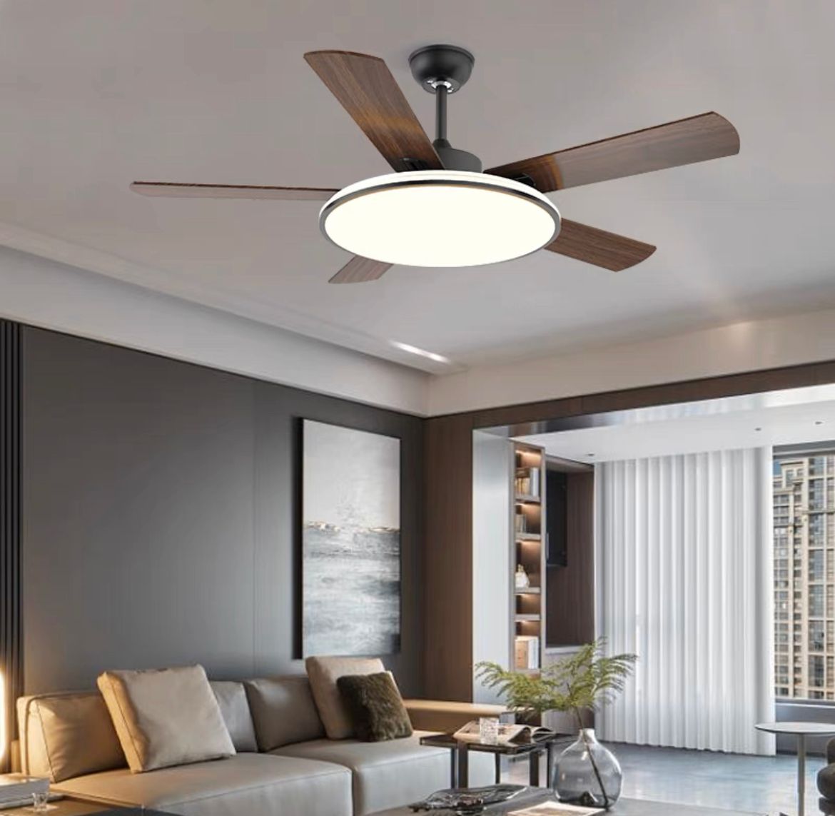 Creative Fan Lamp Living Room Modern Simple Dining Room Light Household Solid Wood Iron Style Ceiling Fan Lamp