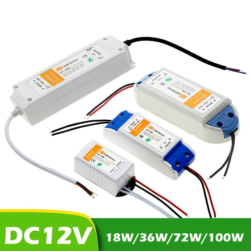 DC 12V LED Driver 18W 36W 72W 100W Lighting Transformers High Quality LED Driver for LED Strip Lights 12V Power Supply Adapter