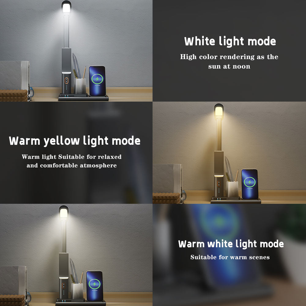 QI Wireless Charging LED Table Lamp,15W Eye Protection Folding Desk Lamp with Pen Holder Touch Control No Blu-ray Reading Light