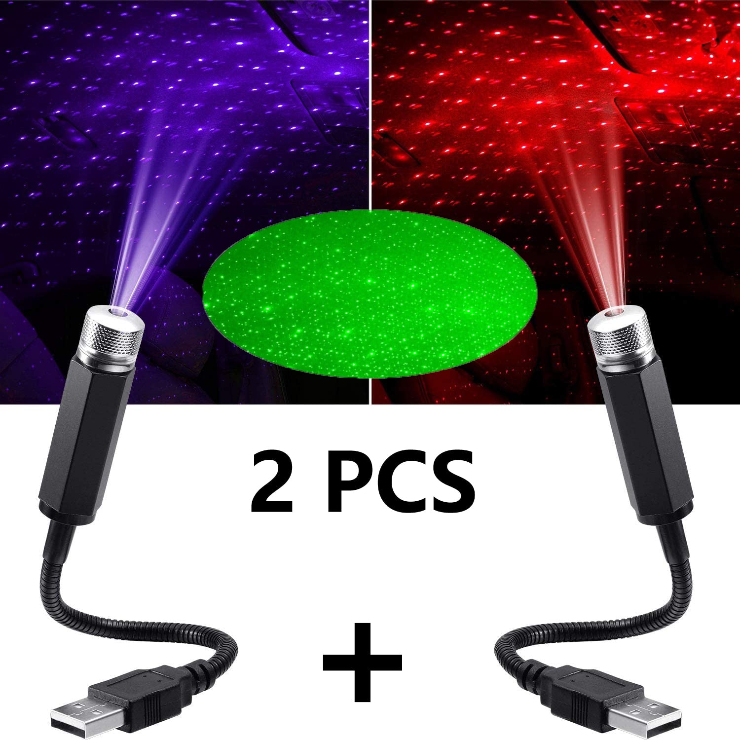 2X Romantic LED Starry Sky Night Light 5V USB Powered Galaxy Star Projector Lamp for Car Roof Room Ceiling Decor Plug and Play