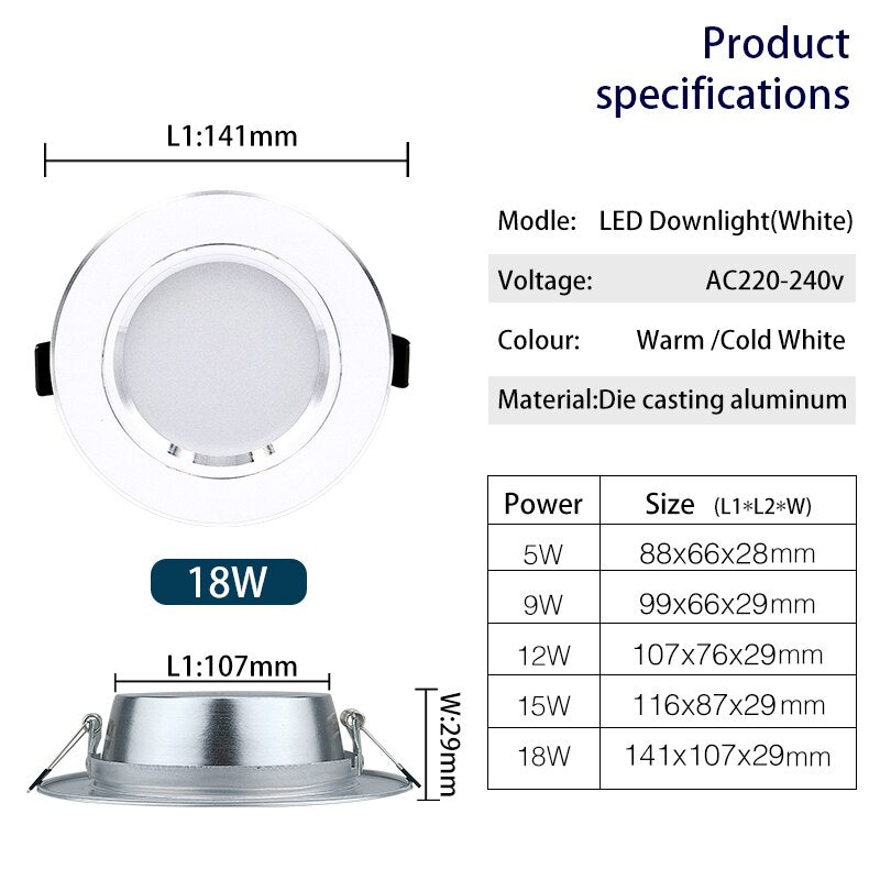 10pcs/lot AC 220V 230V 240V Led Downlights 5W 9W 12W 15W 18W LED Ceiling Downlight Lamps Led Ceiling Lamp Home Indoor Lighting