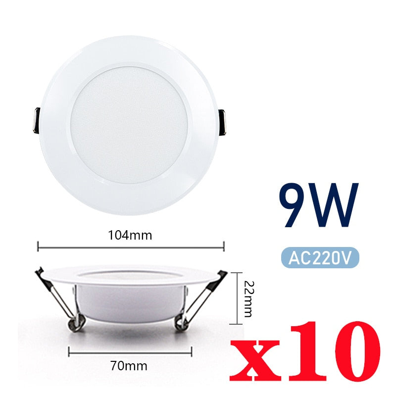 10pcs/lot Led Downlights 220V Ceiling Light 3W 5W 7W Recessed Down Light Round Panel Light 9W 12W 15W Spotlight Indoor Lighting