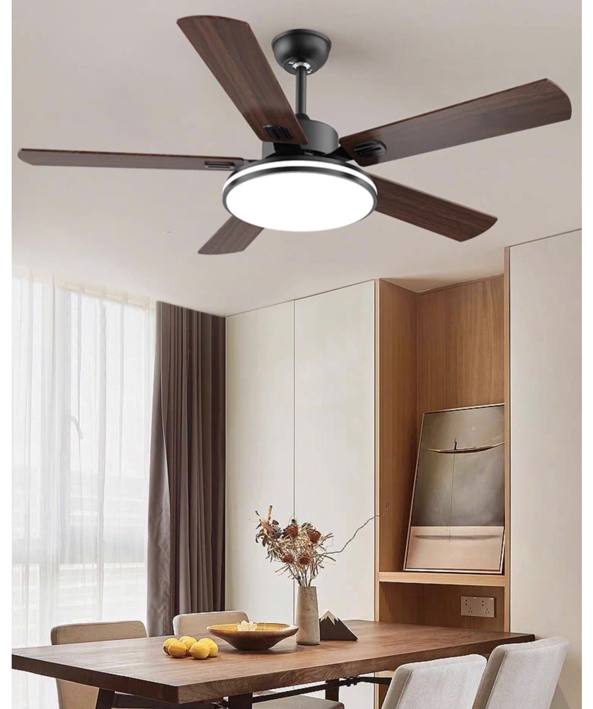 Creative Fan Lamp Living Room Modern Simple Dining Room Light Household Solid Wood Iron Style Ceiling Fan Lamp