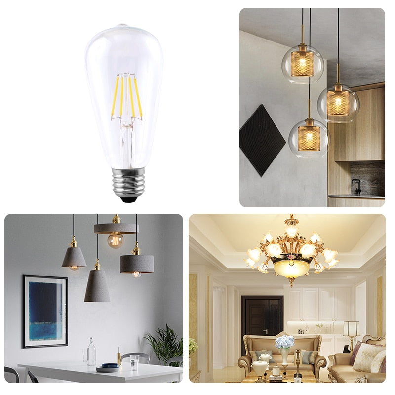 4pcs/lot LED Candle Bulb C35 ST64 Vintage Lamp E14 LED E27 A60 G95 G125 AC220V LED Globe 2W 4W 6W 8W Filament Edison Light Bulbs