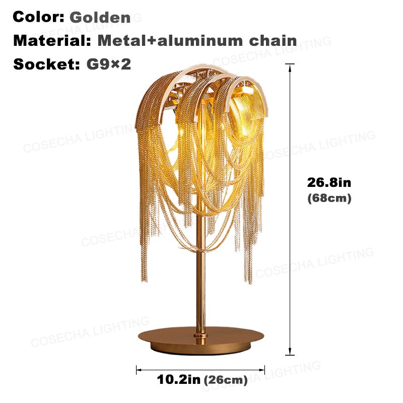 Tassel aluminum chain table lamp post-modern personality gold and silver table lamp living room bedroom study lobby floor lamp