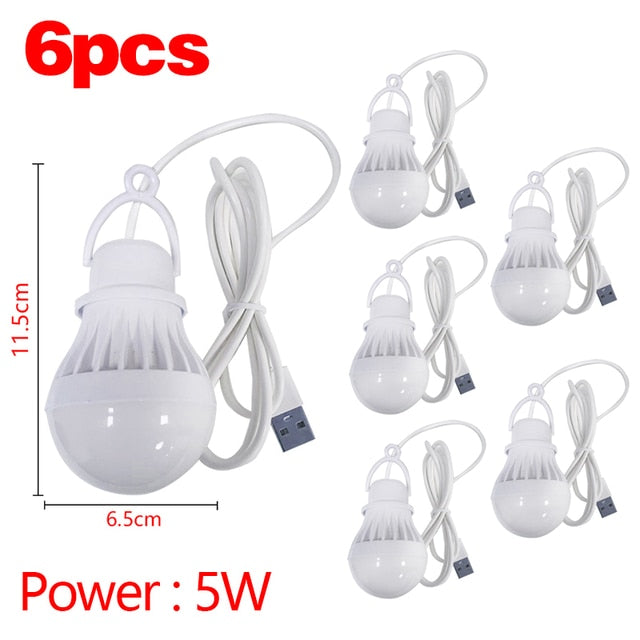 USB LED Bulb Portable LED Lamp Book Lights Outdoor Camping Light Indoor Reading Light Bulb Energy Saving Emergency Lamp