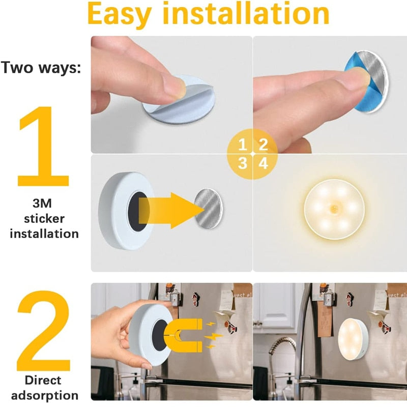 LED Motion Sensor Night Light Rechargeable Night Lamp Wireless Kitchen Bedroom Closet Light Wall-Mounted Body Induction Lamp