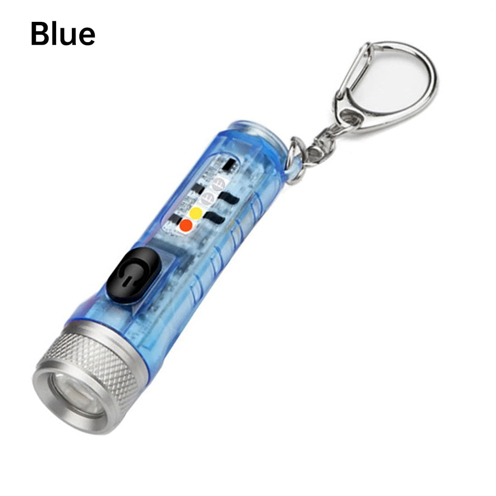 Mini Keychain LED Flashlight Portable Pocket Work Light USB Rechargeable Lamp Fluorescent Magnetic Warning Camping Flashlight