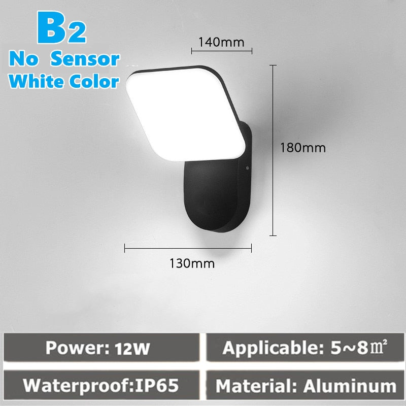 LED Wall Light IP65 Waterproof Outdoor Garden Fence Entrance Porch Exterior Wall Corridor Balcony Lighting With Motion Sensor