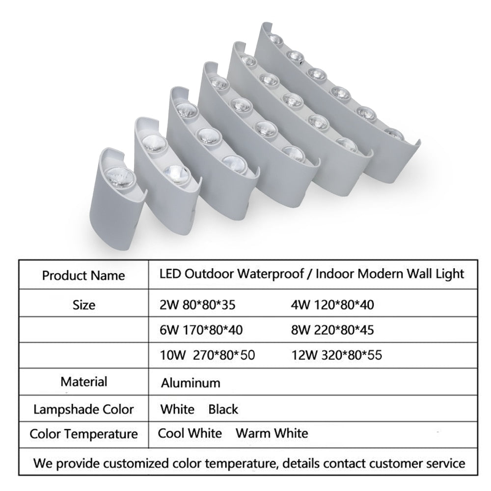 IP65 LED Wall Lamp Outdoor Waterproof Garden Lighting Aluminum AC86-265 Indoor Bedroom Living Room Stairs Hallway Wall Light