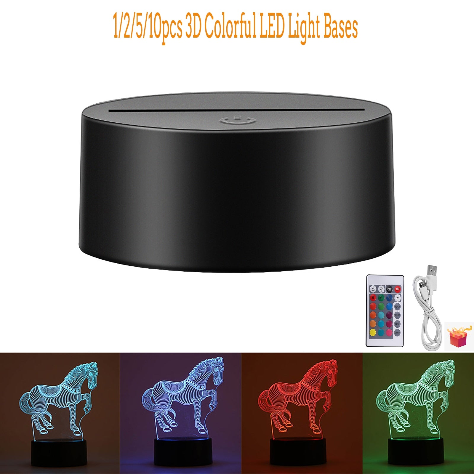 USB Cable 1/2/5/10PC Touch 3D LED Light Holder Lamp Base Night Light Replacement 7 Color Colorful Light Bases Table Decor Holder