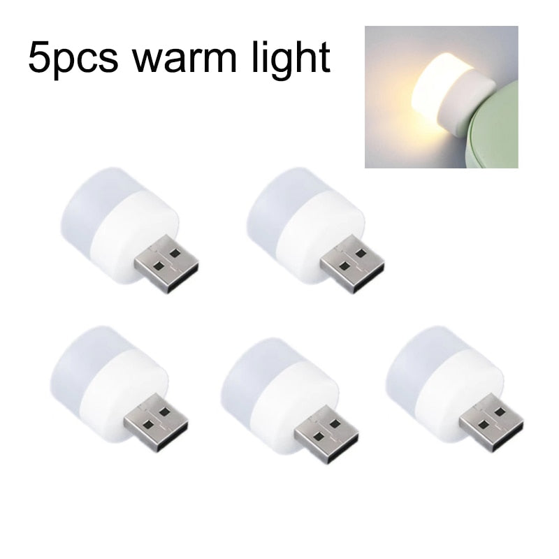 5pcs Mini USB Plug Lamp 5V Super Bright Eye Protection Book Light Computer Mobile Power Charging USB Small Round LED Night Light