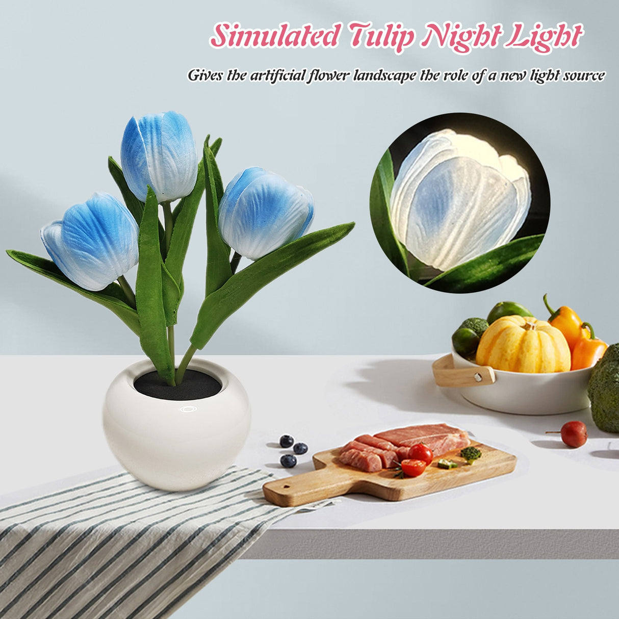 LED Tulip Night Light Simulation Flower Table Lamp Home Decoration Atmosphere Lamp Romantic Potted Gift for Office/Room/Bar/Cafe