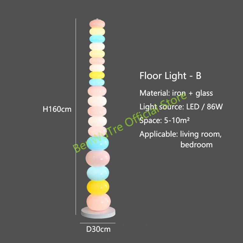 Candy String Rainbow LED Floor Lamp Nordic Novelty Glass Floor Light For Children Living Room Bedroom Vertical Lighting Fixtures
