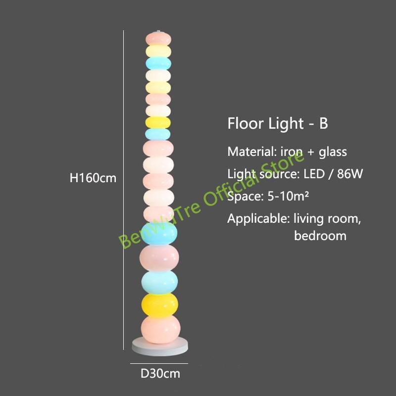 Candy String Rainbow LED Floor Lamp Nordic Novelty Glass Floor Light For Children Living Room Bedroom Vertical Lighting Fixtures