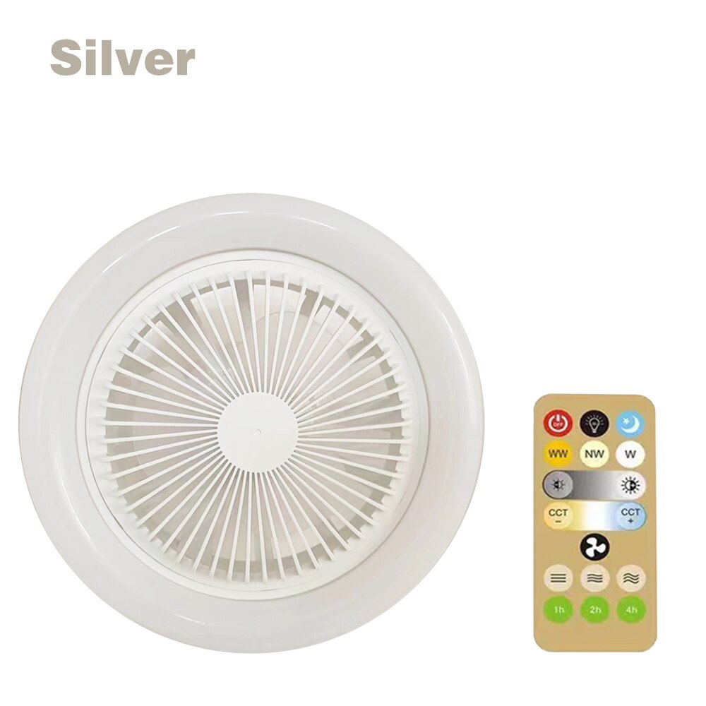 Ceiling Fan with LED Light and Remote Control Silent 30W E27 Converter Base 3 Wind Speeds 3 Light Colors Timmer for Kitchen Home