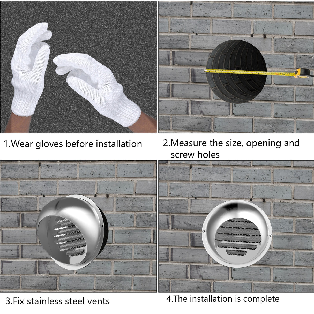 Hon&Guan 4-12inch Stainless Steel Wall Ceiling Air Ducting Ventilation Exhaust Grille Cover Outlet Heating Cooling & Vents Cap