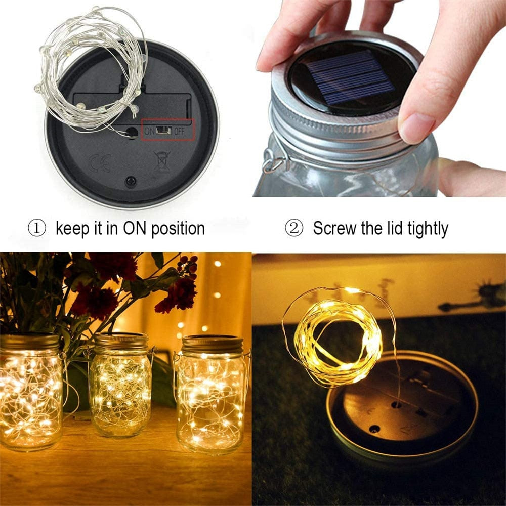 Solar Mason Jar Lid Lights Outdoor Waterproof Hanging Mason Jar Lights Christmas Lights for Garden Patio Porch Lawn Decoration