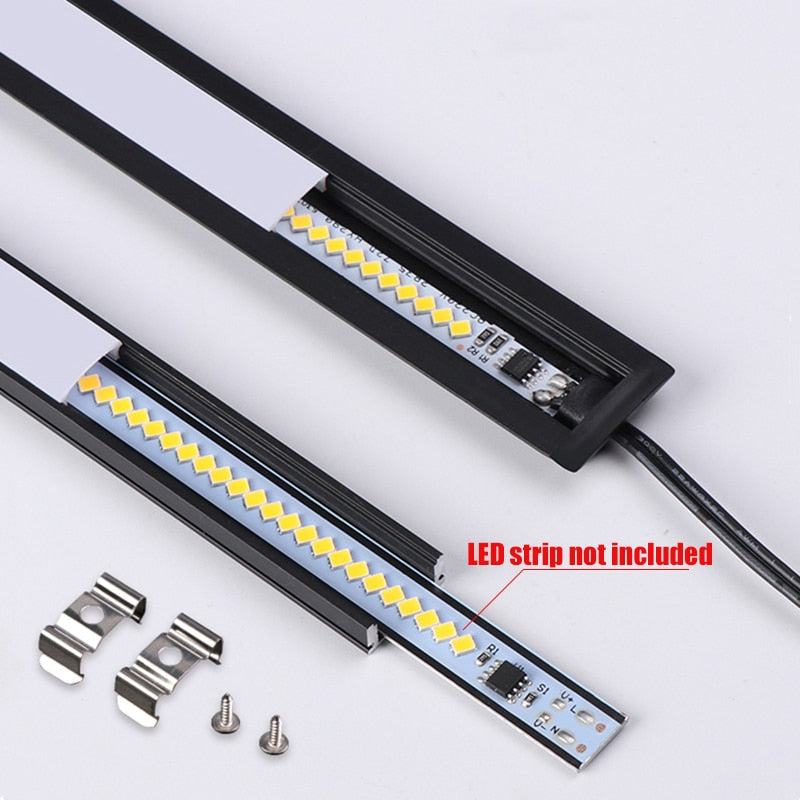 Black Led Aluminum Profile U/W/V With Milky PC Cover kitchen Cabinet Closet Lamp LED Strip Shelf Light Channel Holder Diffuser