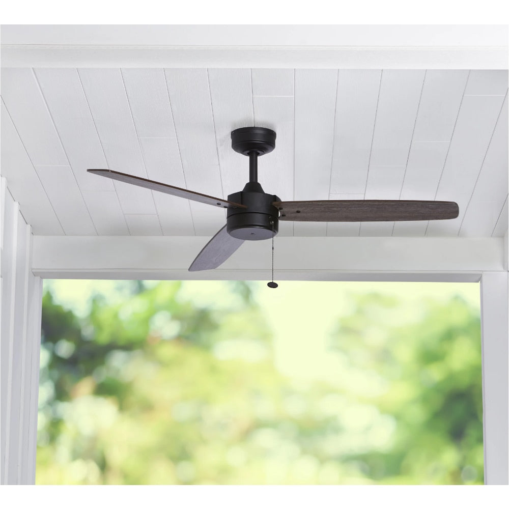 52” Matte Black Indoor/Outdoor 3 Blade Ceiling Fans Room Decor Home Fan Ceiling Fan with Led Light
