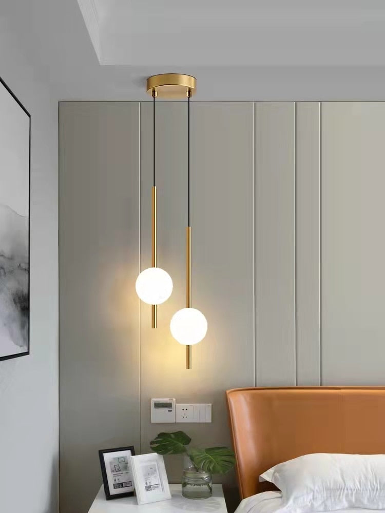 Simple glass ball pendant lights Nordic bedroom bedside long line hanging lamp modern restaurant decor lamp