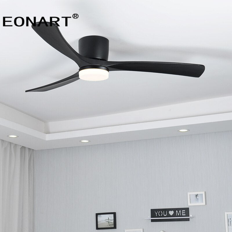 48Inch Low Floor Wooden Led Dc Ceiling Fan With Lamp Remote Control Modern Indoor Solid Wood White Ceiling Fans Without lmap