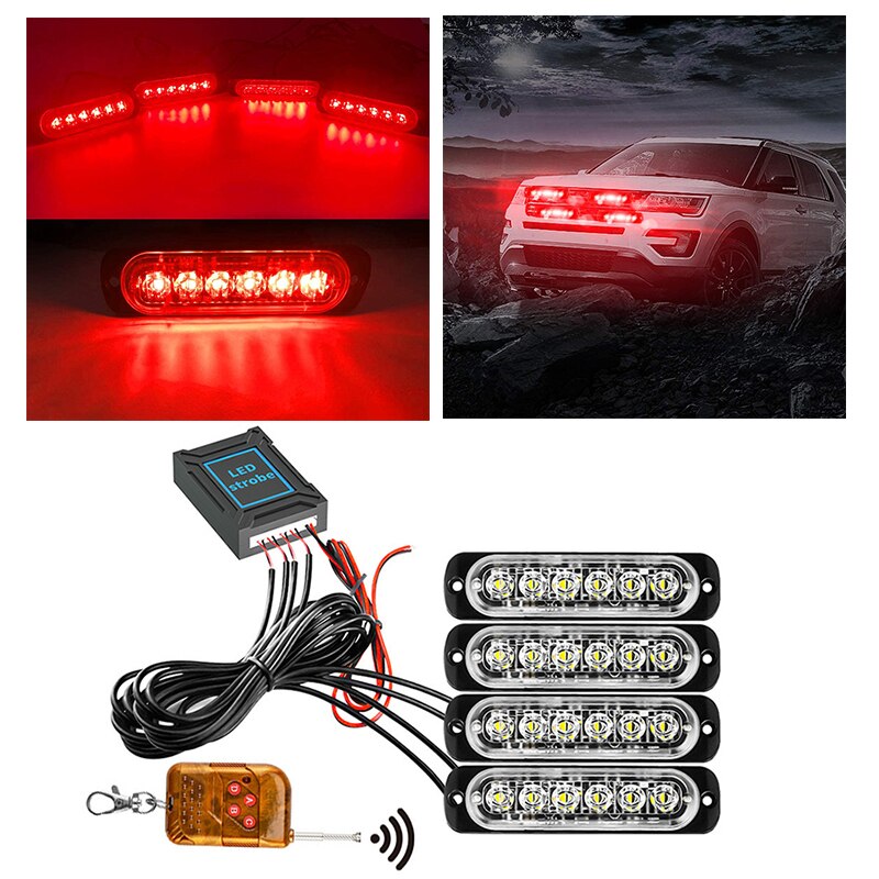 24 LED Strobe Light Wireless Car Emergency Flashing Light Car LED 12V Trailer Truck Strobos Police Warning Light Auto Diode Lamp