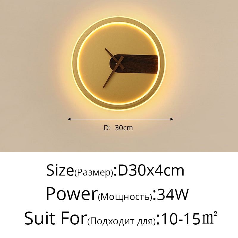 Modern LED Clock Wall Lamps For Bedside Corridor Aisle Hotel Living Room Foyer Kitchen Porch Lights Luminaria Indoor Lighting
