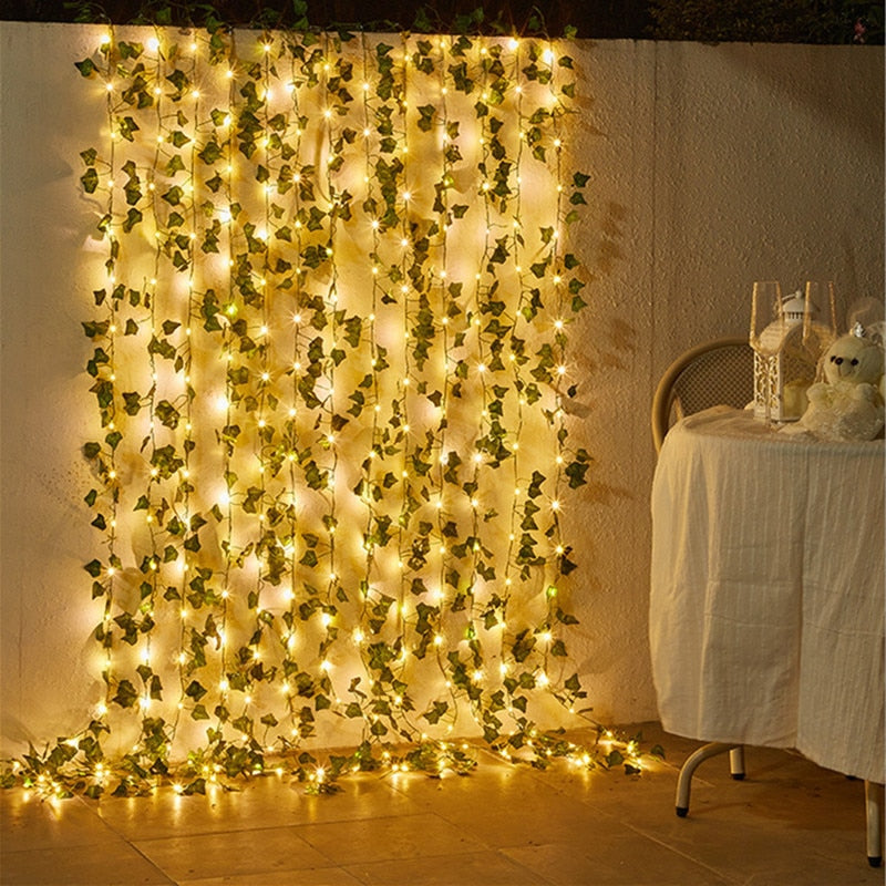 Flower Green Leaf String Lights Artificial Vine Fairy Lights Battery Powered Christmas Tree Garland Light for Wedding Home Decor