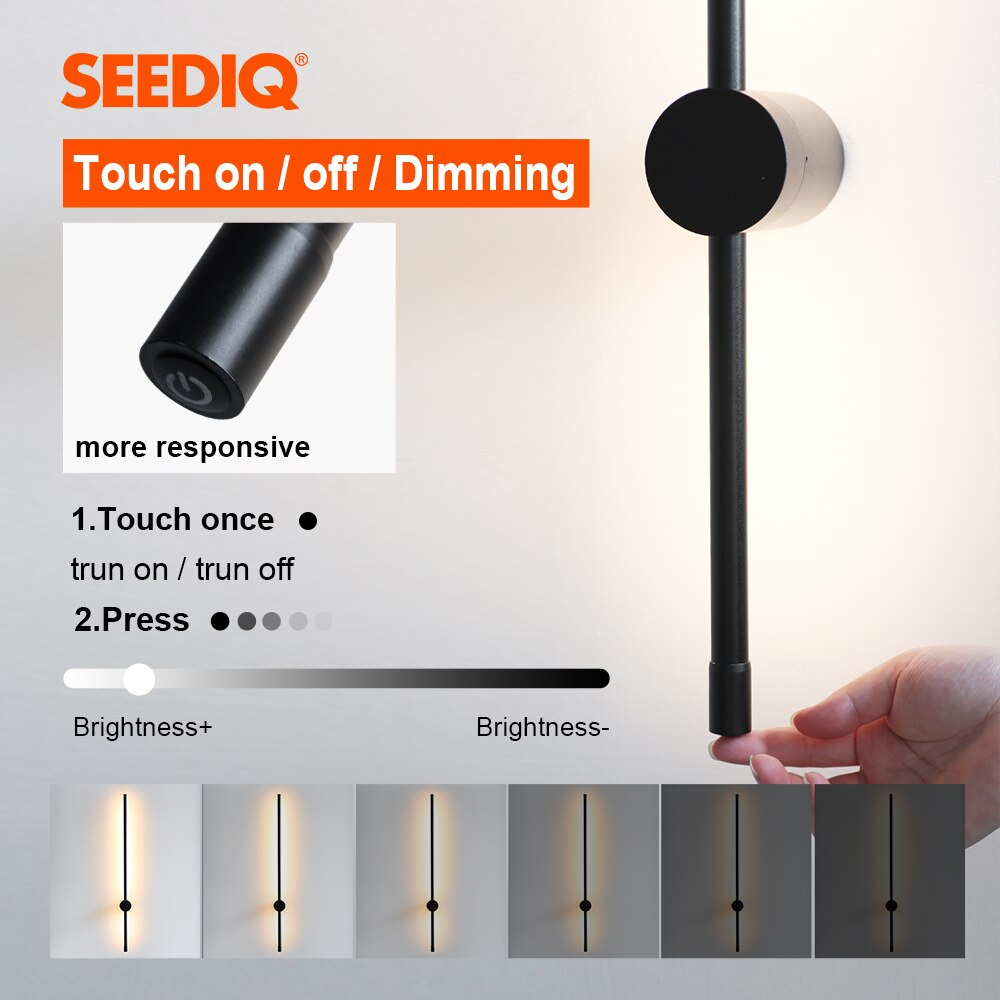 Led Indoor Wall Lamp Touch Switch Wall Sconce Lighting Fixture Bedroom Living Room Sofa Background Long Wall Light For Home