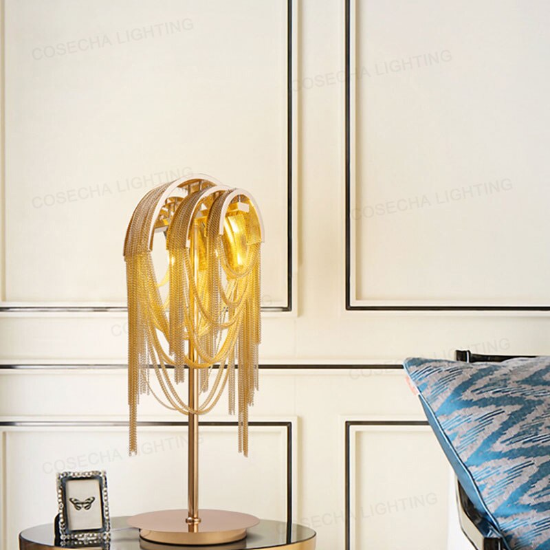 Tassel aluminum chain table lamp post-modern personality gold and silver table lamp living room bedroom study lobby floor lamp