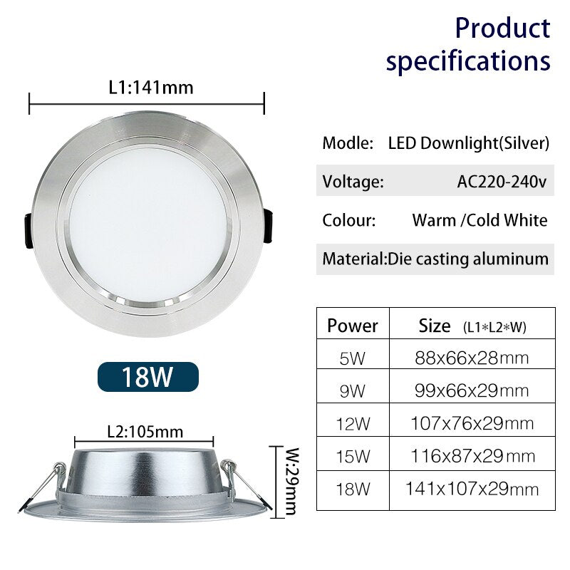10pcs/lot AC 220V 230V 240V Led Downlights 5W 9W 12W 15W 18W LED Ceiling Downlight Lamps Led Ceiling Lamp Home Indoor Lighting