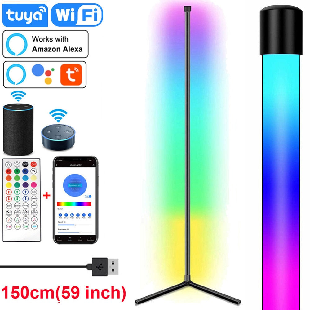 59 inch Corner Floor Lamp Dimmable APP Control Standing Lamps Remote LED RGB Light for Bedroom Decor Living Room Indoor Lighting
